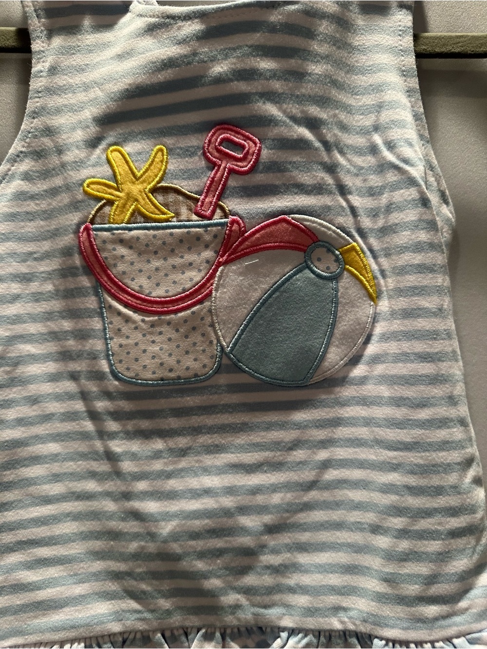 Striped Kids Beach Appliqué Set - Blue & Pink with Matching Bow